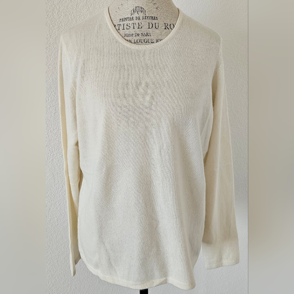 Charter Club 100% Cashmere Crew Neck Sweater Cream Ivory XL 2-Ply